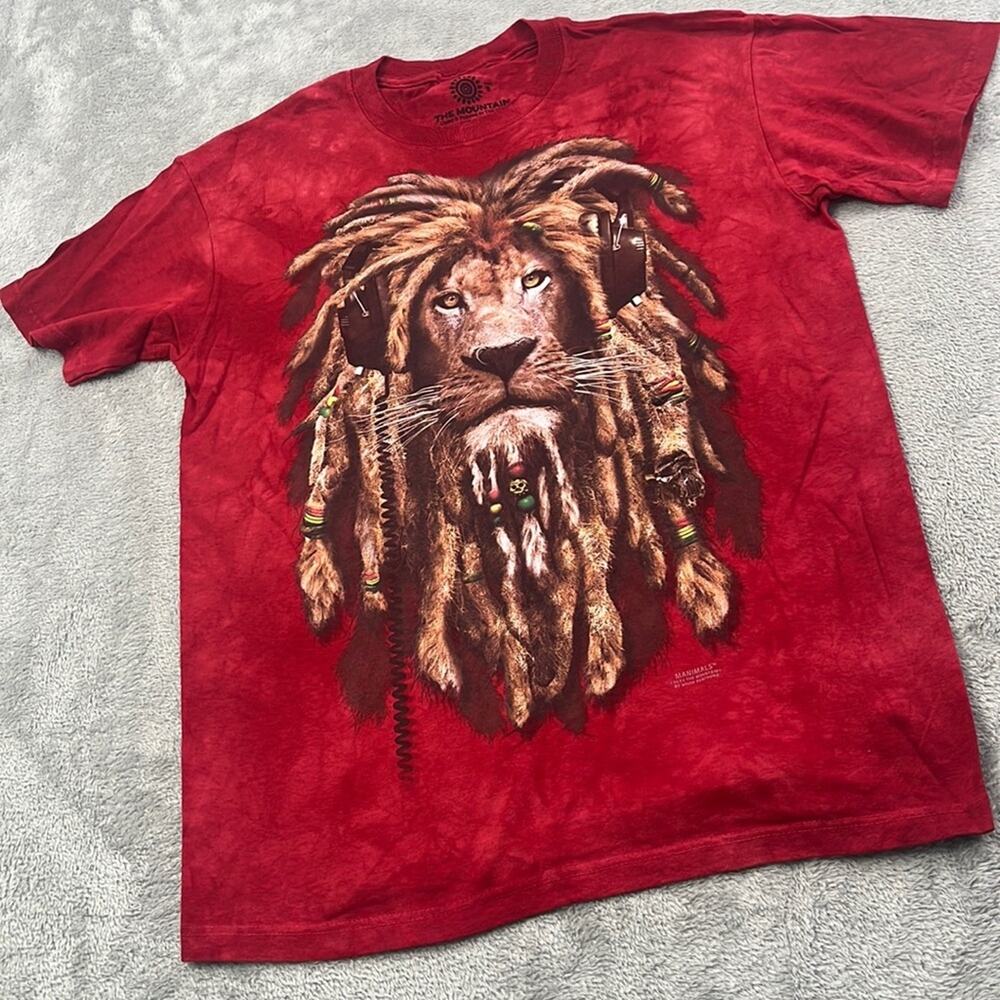The Mountain S Red Rasta Marley Lion Tie Dye 100% Cotton T Shirt